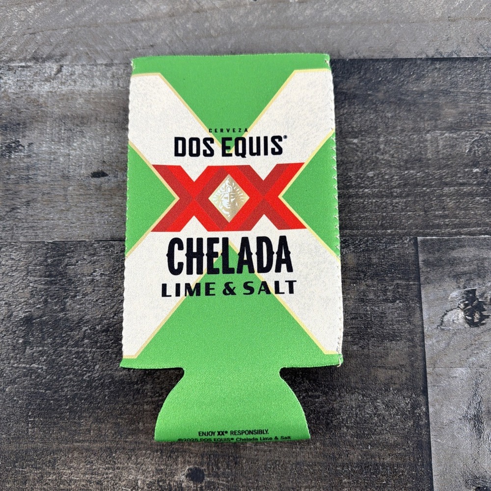 Dos Equis XX Chelada Lime & Salt Beer Can Cooler Koozie Green Foam Sleeve NEW